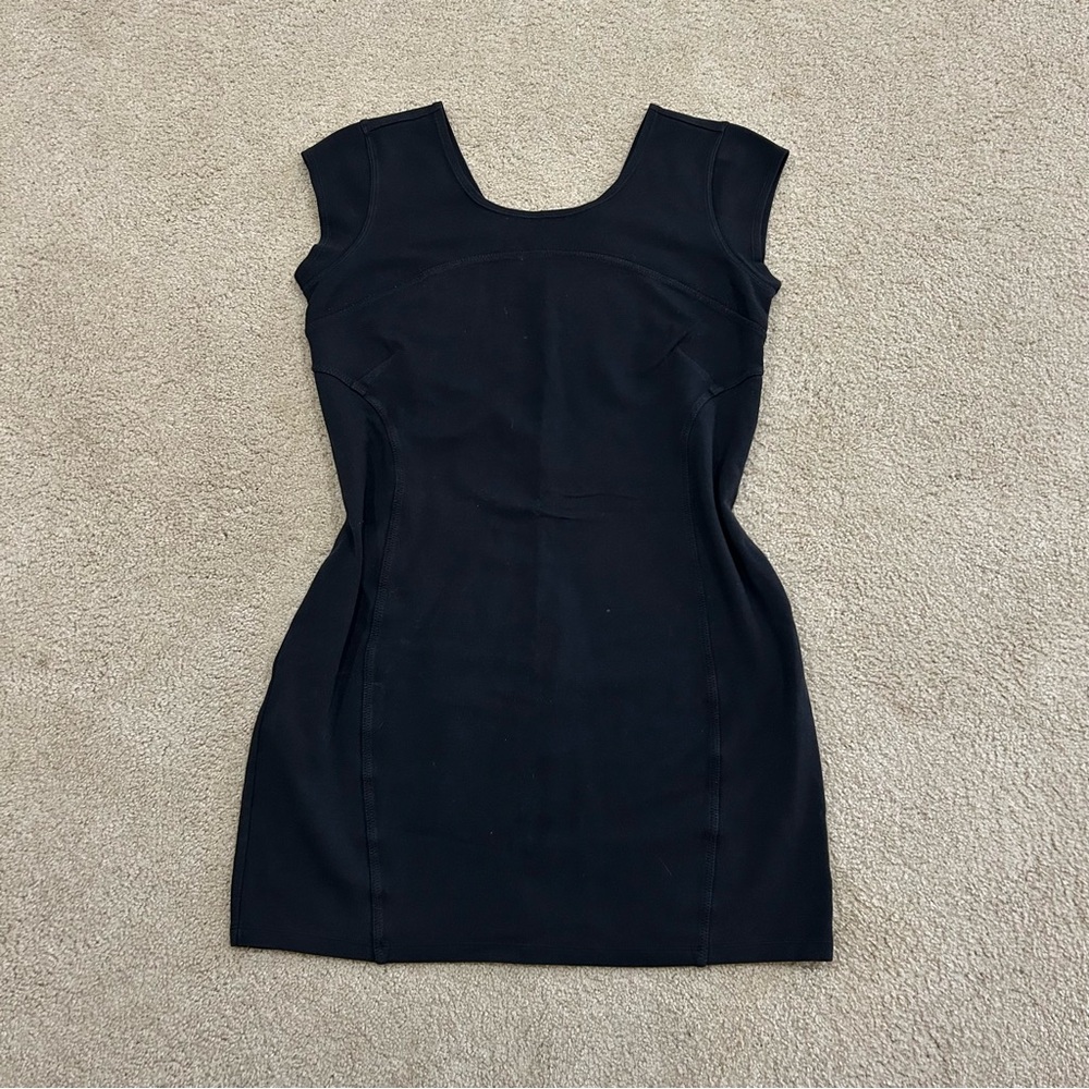 Athleta Cozy Asym  Shortsleeve Dress, Regular Stretchy - Black Size Large